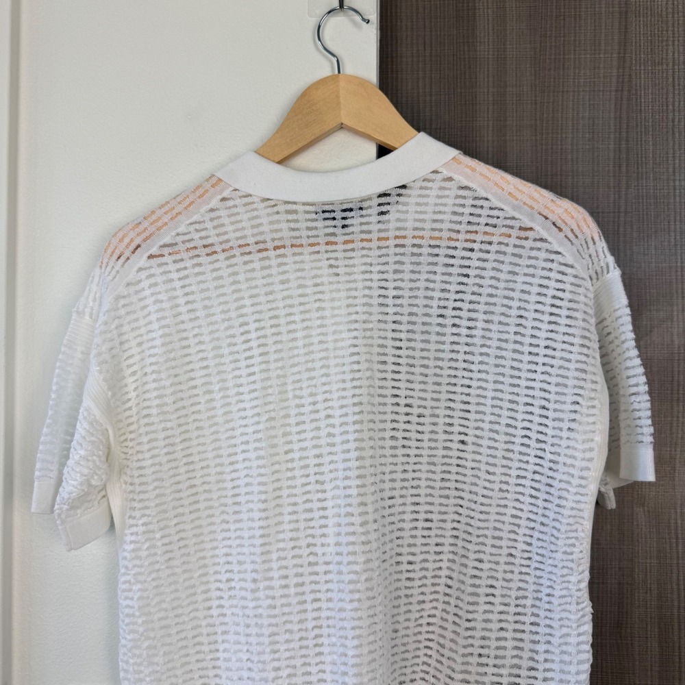 J. Crew Collection White Open Knit Button Down Polo Shirt Short Sleeve Size XS - Picture 8 of 10